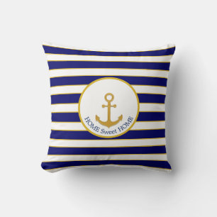 Family Anchor on Navy Blue & White Striped Throw Pillow