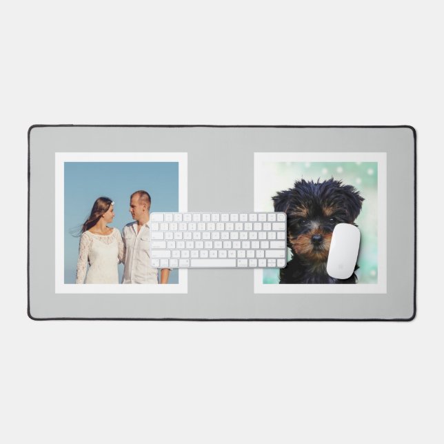 Family and Dog Custom Photos on Light Gray Desk Mat (Keyboard & Mouse)