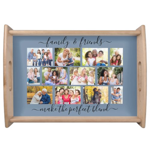 Family and Friends 12 Photo Blue Masonry Grid Serving Tray