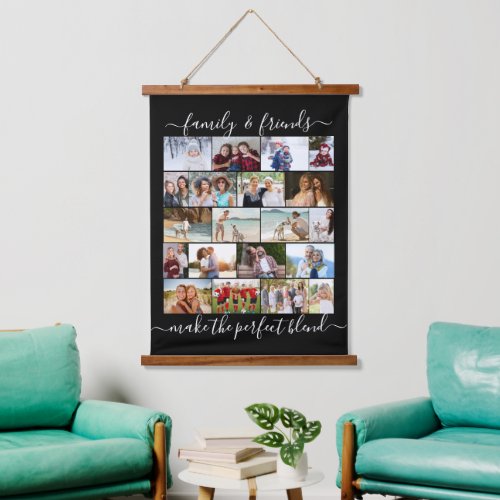 Family and Friends 20 Photo Masonry Grid Black Hanging Tapestry