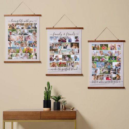 Family and Friends 68 Photo Masonry Grid Beige Hanging Tapestry