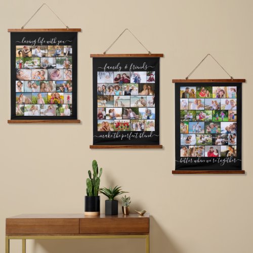 Family and Friends 68 Photo Masonry Grid Black Hanging Tapestry