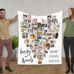 Family and Friends Heart Shaped 51 Photo Collage Fleece Blanket
