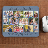 Family and Friends Quote 12 Photo Collage Blue
