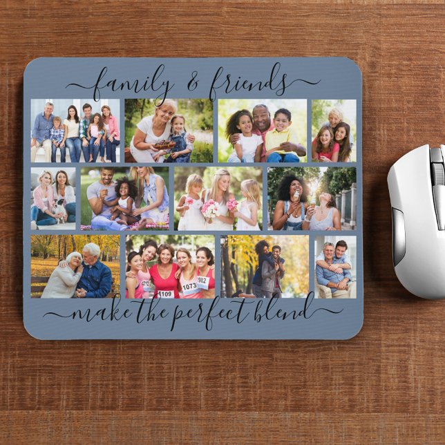 Family and Friends Quote 12 Photo Collage Blue Mouse Pad (Creator Uploaded)