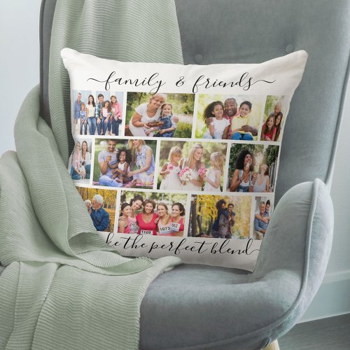 Family and Friends Quote 12 Photo Collage Throw Pillow