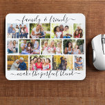 Family and Friends Quote 12 Photo Collage White Mouse Pad<br><div class="desc">Create your own photo collage mousepad with family quote in elegant script typography. The photo template is set up for you to add 12 of your favorite pictures, which are displayed in a modern masonry grid of landscape and portrait photos. The saying reads "family & friends make the perfect blend"...</div>