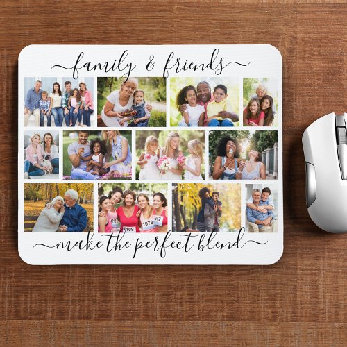 Family and Friends Quote 12 Photo Collage White Mouse Pad
