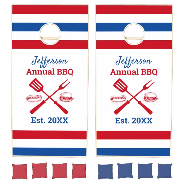 Family Annual BBQ Red White Blue Cornhole Set (Set)