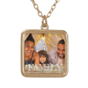 *~* FAMILY AP42 Photo Pic Picture Gold Glitter Plated Necklace