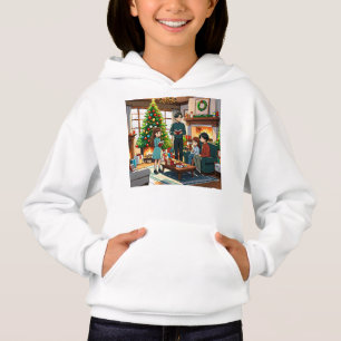 Family around the fireplace at Christmas Hoodie