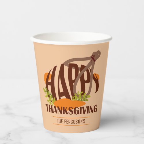 Family Artistic Thanksgiving Turkey Brown  Orange Paper Cups