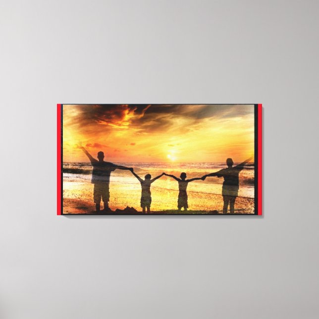 Family At Beach Side Canvas Print (Front)