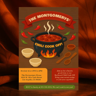 Family Backyard Chili Cook Off Potluck Fall Party Invitation