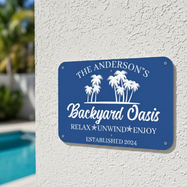 Family Backyard Oasis Patio Pool  Metal Sign (Creator Uploaded)