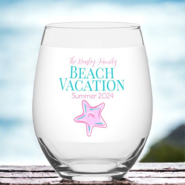 Family Beach Cruise Reunion Vacation Starfish Stemless Wine Glass (Creator Uploaded)