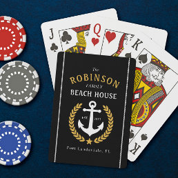 Family Beach House Anchor Gold Laurel Black Playing Cards