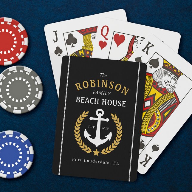 Family Beach House Anchor Gold Laurel Black Poker Cards (Creator Uploaded)