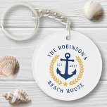 Family Beach House Anchor Gold Laurel Star 2 Sided Keychain<br><div class="desc">A double sided, nautical themed acrylic keychain with your personalized family name and beach house, lake house, or other desired text and established date. Features a custom designed boat anchor with gold style laurel leaves and a star on white or easily customize the base color to match your current decor...</div>