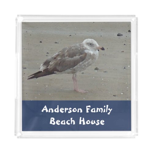 Family Beach House Artistic Seagull Coastal Home Acrylic Tray