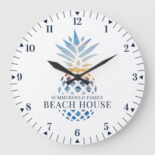 Family Beach House Custom Tropical Pineapple Large Clock