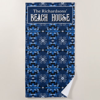 Family Beach House midnight blue  Beach Towel