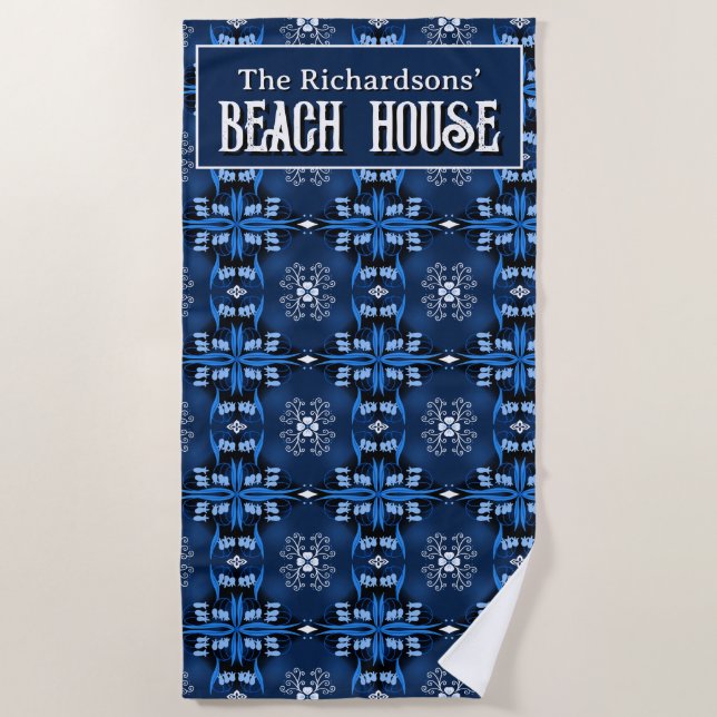 Family Beach House midnight blue  Beach Towel (Front)