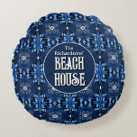 Family Beach house Midnight blue  Round Pillow