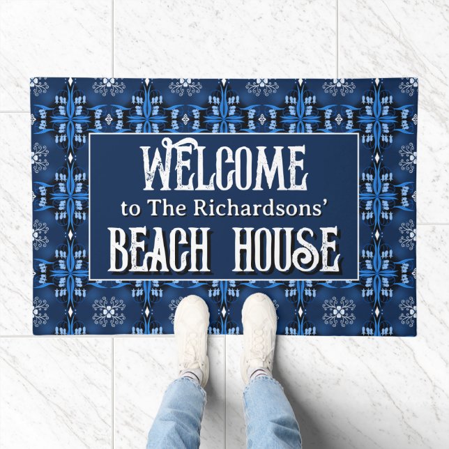 Family Beach House midnight blue welcome Doormat (Indoor)