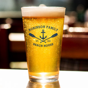 Family Beach House Nautical Anchor Oars Navy Glass