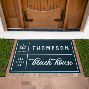 Family Beach House Nautical Anchor Paddle Navy Doormat