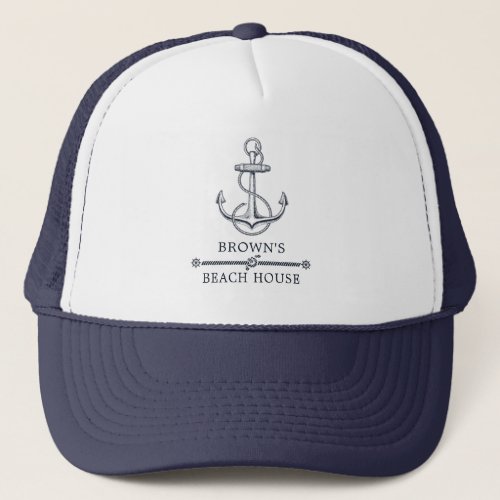 Family Beach House Nautical Anchor Trucker Hat