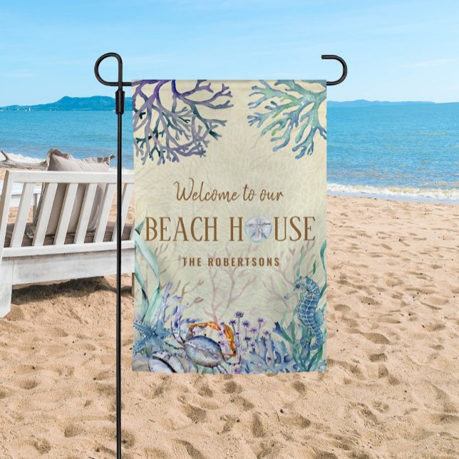 Family Beach House Ocean Summer Garden Flag (Creator Uploaded)