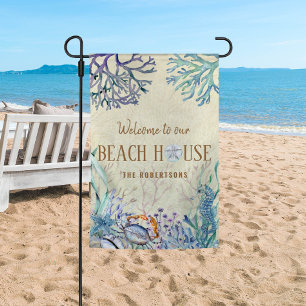 Family Beach House Ocean Summer Garden Flag