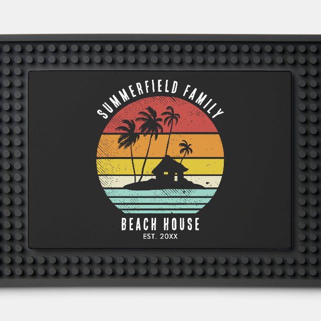 Family Beach House Palm Trees Coastal Custom Bar Mat (Front (Close Up))