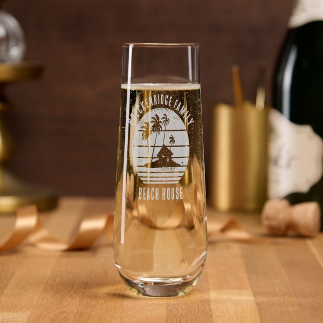 Family Beach House Palm Trees Property Name Stemless Champagne Flute (Party)