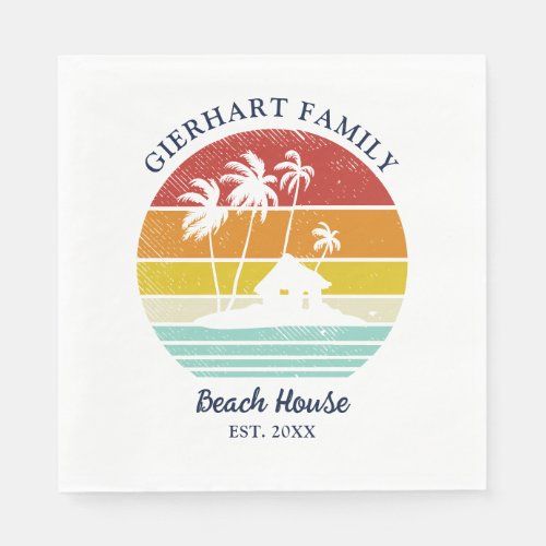 Family Beach House Palm Trees Retro Paper Napkins