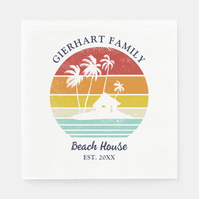 Family Beach House Palm Trees Retro Paper Napkins (Front)