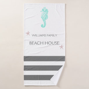 FAMILY BEACH HOUSE SEAHORSE AND STARFISH BATH TOWEL