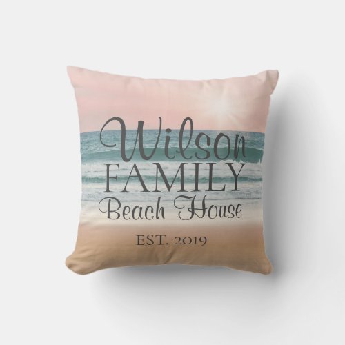 Family Beach House Summer Sunset  Throw Pillow