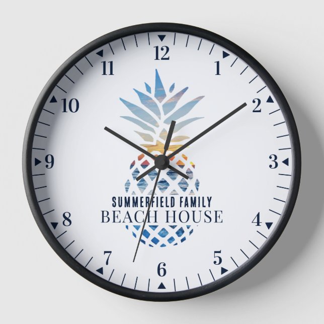 Family Beach House Tropical Pineapple Custom Clock (Front)