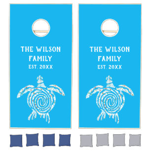 Family Beach House Turtle Ocean Blue Cornhole Set