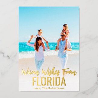 Family Beach Photo Christmas Card Gold Foil State