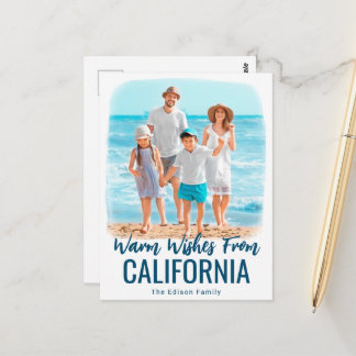 Family Beach Photo Christmas Card Watercolor State
