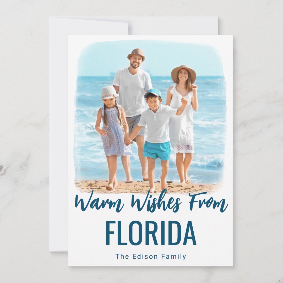 Family Beach Photo Christmas Card Watercolor State