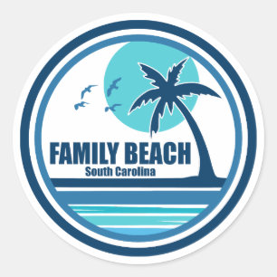 Family Beach South Carolina Palm Tree Birds Classic Round Sticker