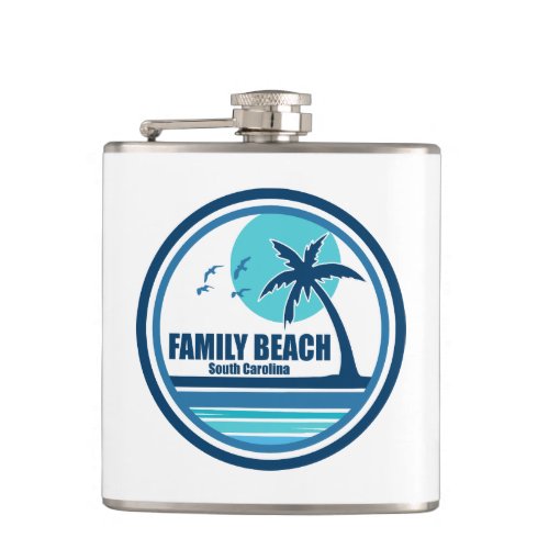 Family Beach South Carolina Palm Tree Birds Flask