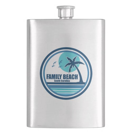 Family Beach South Carolina Palm Tree Birds Flask