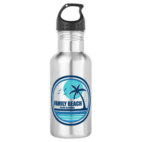 Family Beach South Carolina Palm Tree Birds Stainless Steel Water Bottle