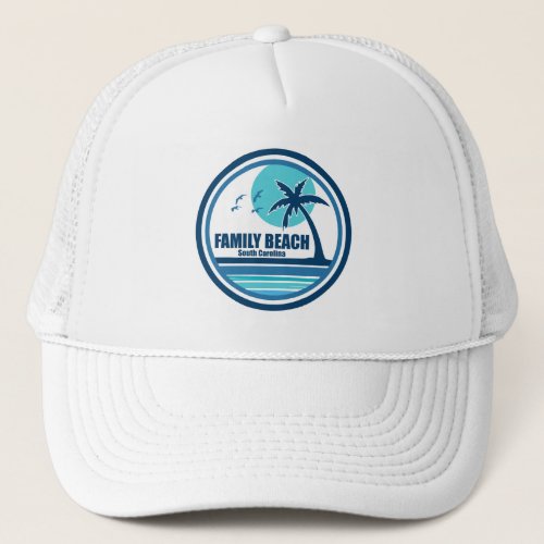 Family Beach South Carolina Palm Tree Birds Trucker Hat